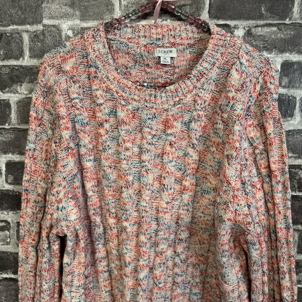 J. Crew cable knit pullover sweater red white blue